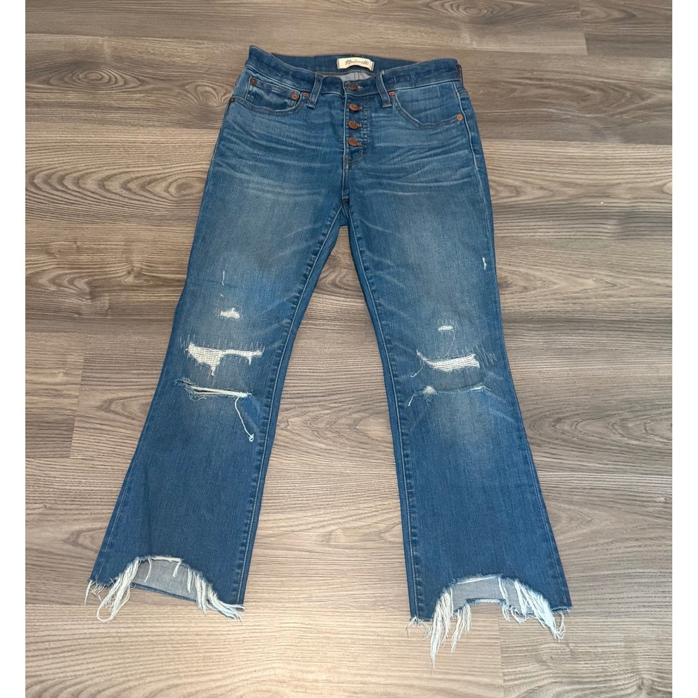 Madewell Cali Demi-Boot Distressed Button Fly Jeans Blue size 25 Cropped